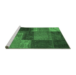 Sideview of Machine Washable Patchwork Emerald Green Transitional Area Rugs, wshcon1448emgrn