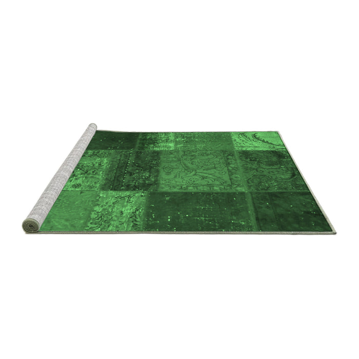 Sideview of Machine Washable Patchwork Emerald Green Transitional Area Rugs, wshcon1448emgrn