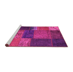 Sideview of Machine Washable Patchwork Pink Transitional Rug, wshcon1448pnk