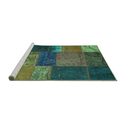 Sideview of Machine Washable Patchwork Turquoise Transitional Area Rugs, wshcon1448turq