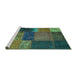 Sideview of Machine Washable Patchwork Turquoise Transitional Area Rugs, wshcon1448turq