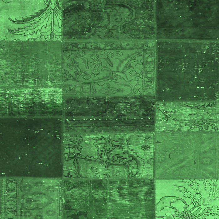 Square Machine Washable Patchwork Emerald Green Transitional Area Rugs, wshcon1448emgrn