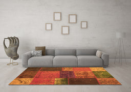 Machine Washable Patchwork Orange Transitional Area Rugs in a Living Room, wshcon1448org