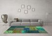 Machine Washable Patchwork Turquoise Transitional Area Rugs in a Living Room,, wshcon1448turq