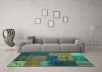 Machine Washable Patchwork Turquoise Transitional Rug, wshcon1448turq