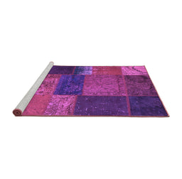 Sideview of Machine Washable Patchwork Purple Transitional Area Rugs, wshcon1448pur