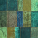 Square Machine Washable Patchwork Turquoise Transitional Area Rugs, wshcon1448turq