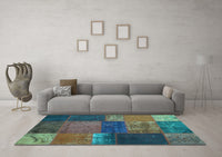 Machine Washable Patchwork Light Blue Transitional Rug, wshcon1448lblu