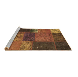 Sideview of Machine Washable Patchwork Brown Transitional Rug, wshcon1448brn
