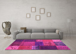 Machine Washable Patchwork Pink Transitional Rug in a Living Room, wshcon1448pnk