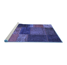 Sideview of Machine Washable Patchwork Blue Transitional Rug, wshcon1448blu