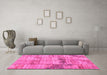 Machine Washable Patchwork Pink Transitional Rug in a Living Room, wshcon1449pnk