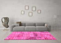 Machine Washable Patchwork Pink Transitional Rug, wshcon1449pnk