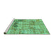 Sideview of Machine Washable Patchwork Turquoise Transitional Area Rugs, wshcon1449turq