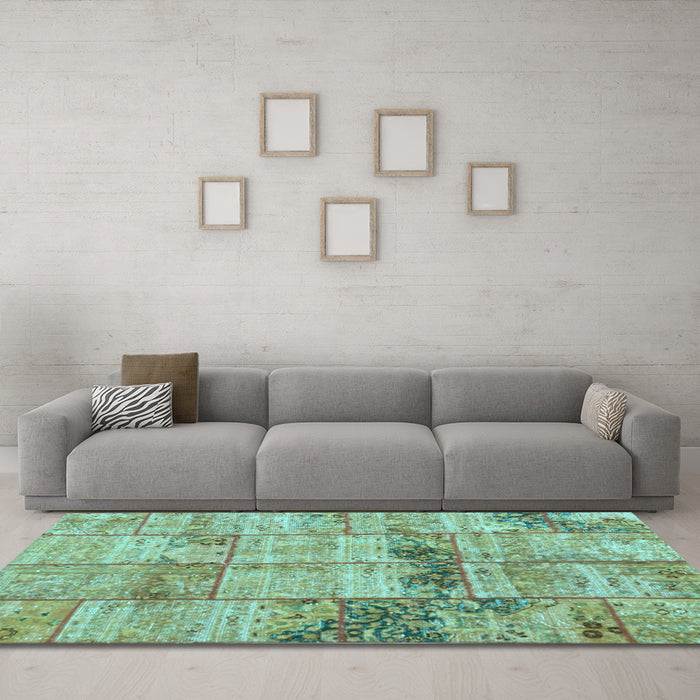 Machine Washable Patchwork Light Blue Transitional Rug in a Living Room, wshcon1449lblu