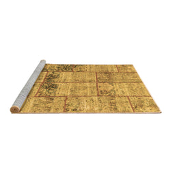 Sideview of Machine Washable Patchwork Brown Transitional Rug, wshcon1449brn