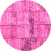 Round Machine Washable Patchwork Pink Transitional Rug, wshcon1449pnk
