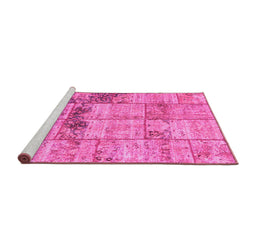 Sideview of Machine Washable Patchwork Pink Transitional Rug, wshcon1449pnk