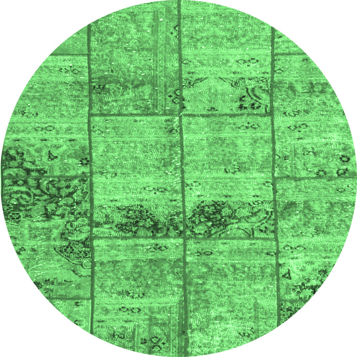 Round Machine Washable Patchwork Emerald Green Transitional Area Rugs, wshcon1449emgrn
