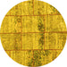 Round Machine Washable Patchwork Yellow Transitional Rug, wshcon1449yw