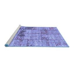 Sideview of Machine Washable Patchwork Blue Transitional Rug, wshcon1449blu