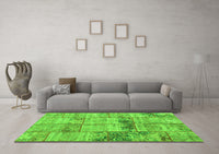 Machine Washable Patchwork Green Transitional Rug, wshcon1449grn