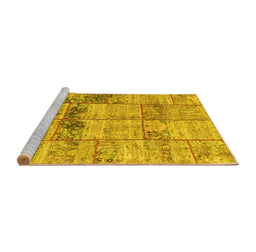 Sideview of Machine Washable Patchwork Yellow Transitional Rug, wshcon1449yw
