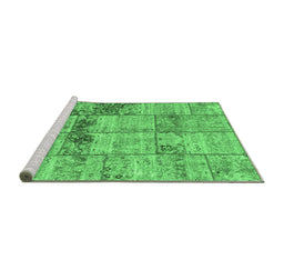 Sideview of Machine Washable Patchwork Emerald Green Transitional Area Rugs, wshcon1449emgrn