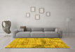 Machine Washable Patchwork Yellow Transitional Rug in a Living Room, wshcon1449yw