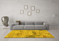 Machine Washable Patchwork Yellow Transitional Rug, wshcon1449yw