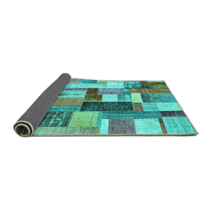 Sideview of Patchwork Turquoise Transitional Rug, con1450turq