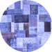 Round Machine Washable Patchwork Blue Transitional Rug, wshcon1450blu