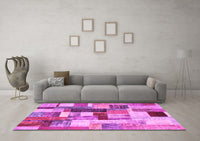 Machine Washable Patchwork Pink Transitional Rug, wshcon1450pnk