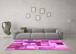 Machine Washable Patchwork Pink Transitional Rug in a Living Room, wshcon1450pnk