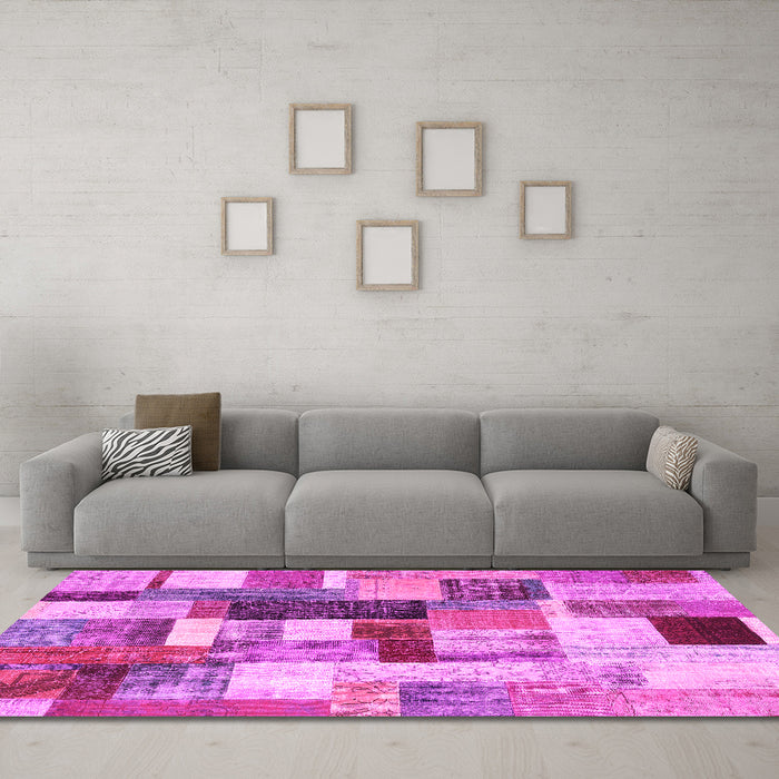 Machine Washable Patchwork Pink Transitional Rug in a Living Room, wshcon1450pnk