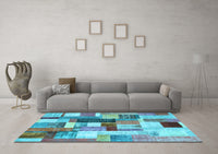 Machine Washable Patchwork Light Blue Transitional Rug, wshcon1450lblu