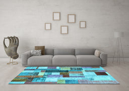 Machine Washable Patchwork Light Blue Transitional Rug in a Living Room, wshcon1450lblu