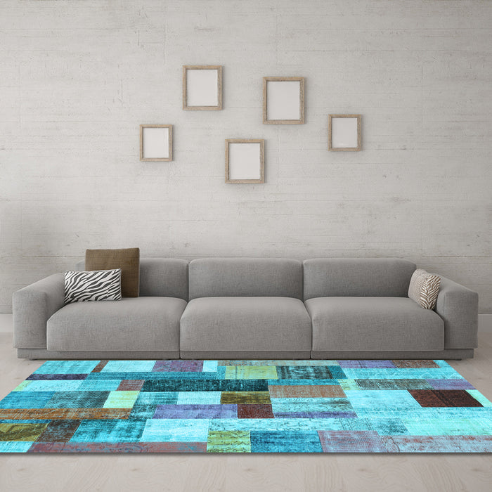 Machine Washable Patchwork Light Blue Transitional Rug in a Living Room, wshcon1450lblu