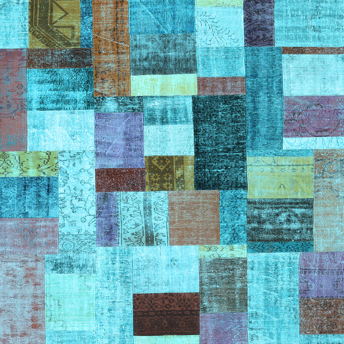 Square Machine Washable Patchwork Light Blue Transitional Rug, wshcon1450lblu