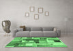 Machine Washable Patchwork Emerald Green Transitional Area Rugs in a Living Room,, wshcon1450emgrn