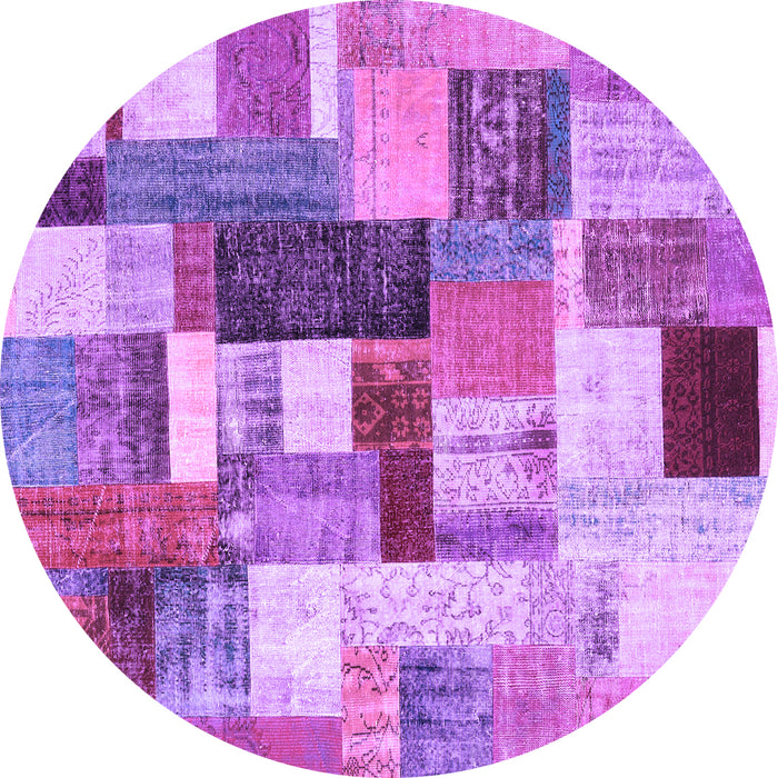 Round Machine Washable Patchwork Purple Transitional Area Rugs, wshcon1450pur