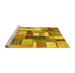 Sideview of Machine Washable Patchwork Yellow Transitional Rug, wshcon1450yw