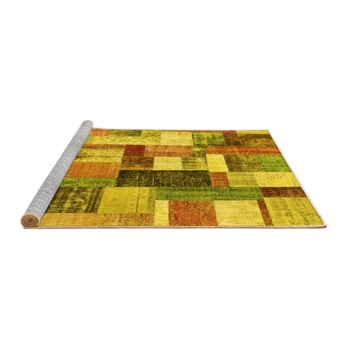Sideview of Machine Washable Patchwork Yellow Transitional Rug, wshcon1450yw
