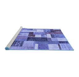 Sideview of Machine Washable Patchwork Blue Transitional Rug, wshcon1450blu