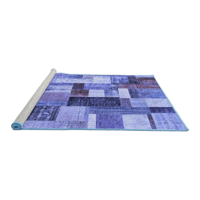 Sideview of Machine Washable Patchwork Blue Transitional Rug, wshcon1450blu