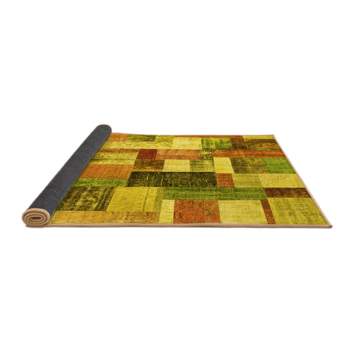 Sideview of Patchwork Yellow Transitional Rug, con1450yw