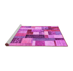Sideview of Machine Washable Patchwork Pink Transitional Rug, wshcon1450pnk