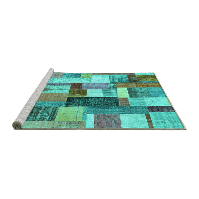 Sideview of Machine Washable Patchwork Turquoise Transitional Area Rugs, wshcon1450turq