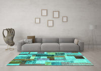 Machine Washable Patchwork Turquoise Transitional Rug, wshcon1450turq