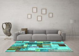 Machine Washable Patchwork Turquoise Transitional Area Rugs in a Living Room,, wshcon1450turq